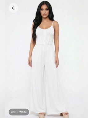 Sleek White Spaghetti-Strap Wide-Leg Jumpsuit